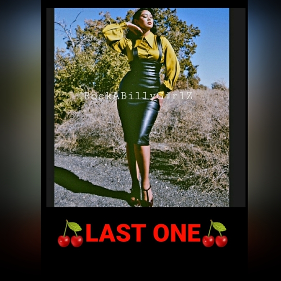 Tatyana Dresses & Skirts - Tatyana Vintage 1950’s Black Gothic Vegan Leather Jumper Pencil Skirt Suspenders